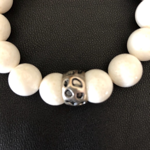 Sisco Bracelet Cream Coral Stretch Beads Silver - Picture 2 of 3